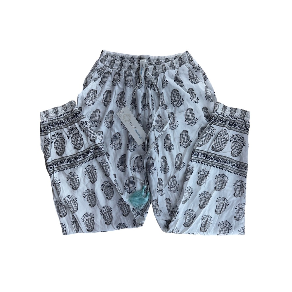 Coolchange White Paisley Print Drawstring‎ Rayon Lounge Pants - Medium